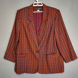 Sag Harbor Blazer Jacket Womens 18 Red Purple Green Checked Button Notch Collar